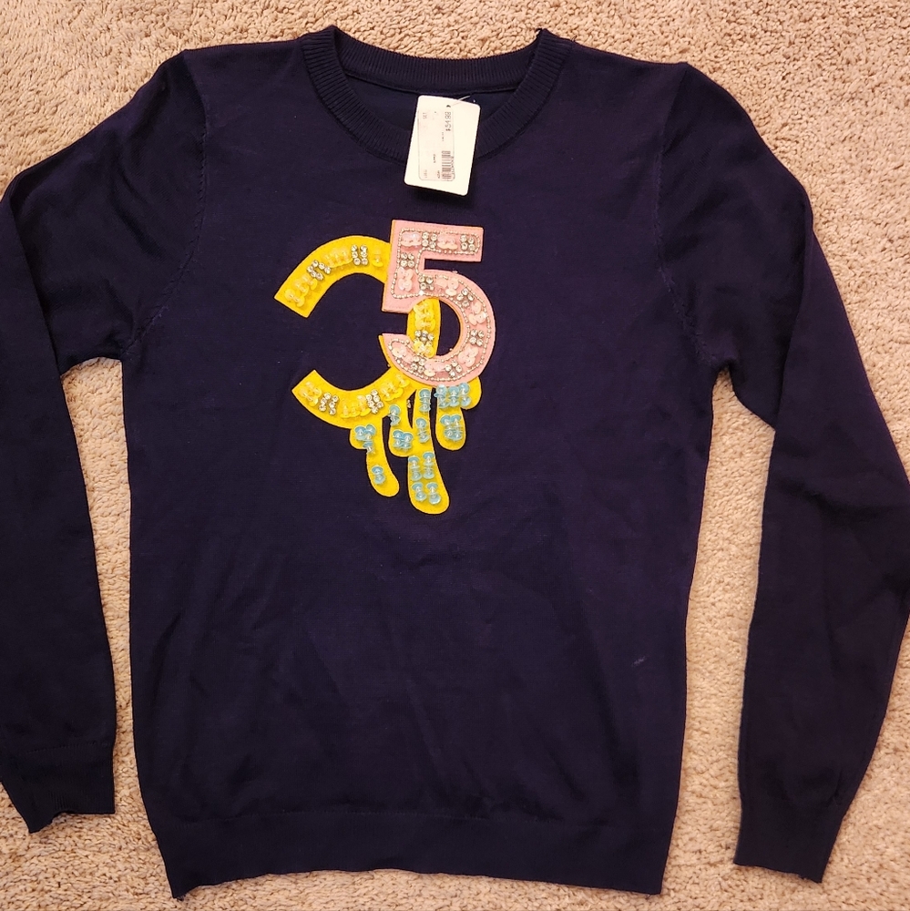 Navy Sweater with Colorful Number Design Size Small.